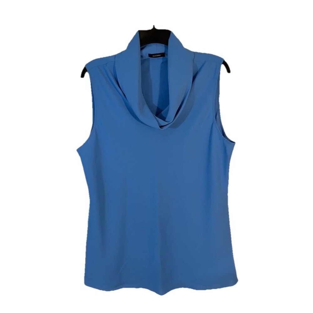 NATORI Women's XL Blue Cowl Neck Sleeveless Tank Top Elegant Stretch